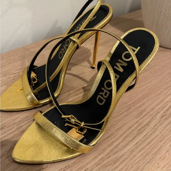 Tom Ford Metallic Gold Strappy Stiletto Sandals - Picture 11 of 16